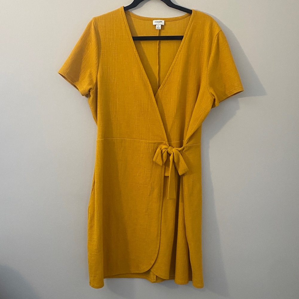 J. Crew Mustard Yellow Cotton Blend Wrap Dress